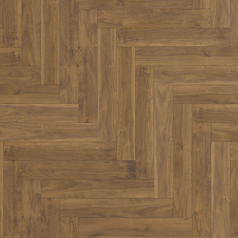 Close-up of Aspen Herringbone Golden Walnut M81 8mm Laminate Flooring