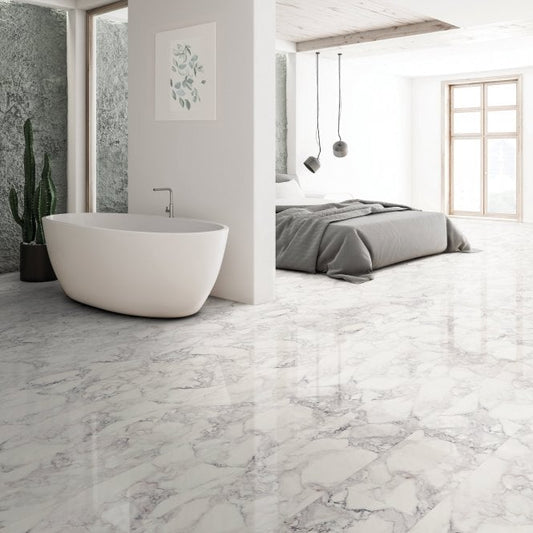 High Gloss White Marble 8mm Laminate Flooring