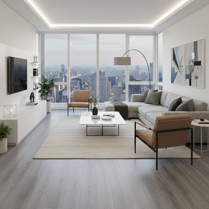 A close-up of EziClick High Gloss Ice 8mm Laminate Flooring