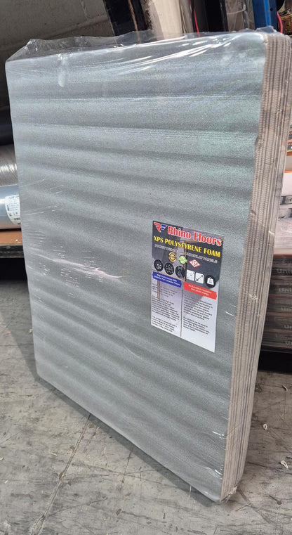 Stack of foam panels with a label on a concrete floor