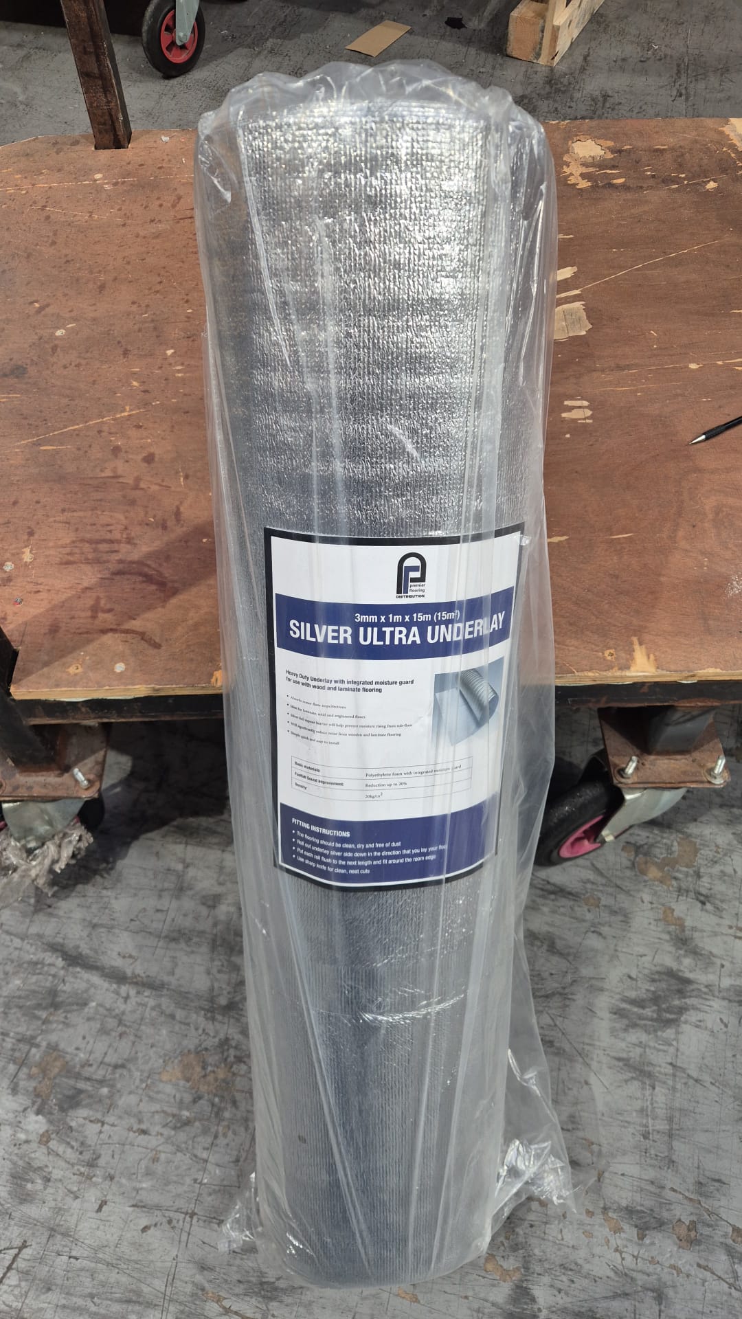 Flooring pallets stacked