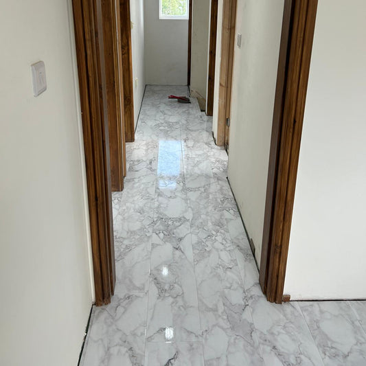 FCC High Gloss White Marble 8mm Laminate Flooring Sample