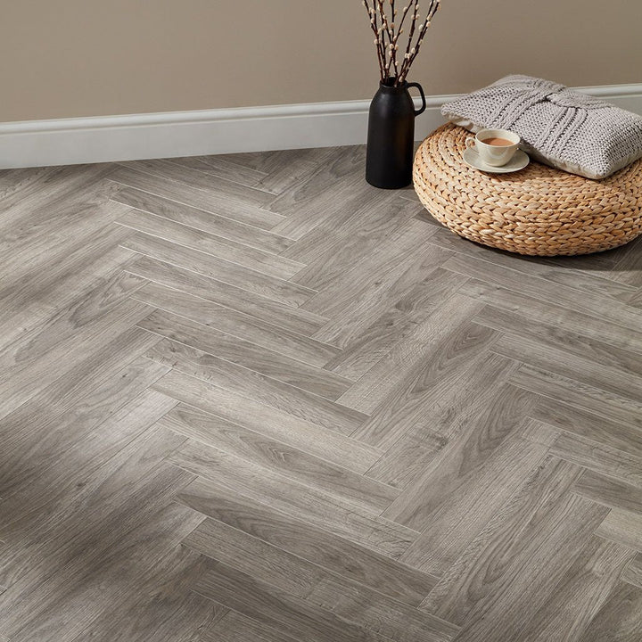 Light grey herringbone laminate